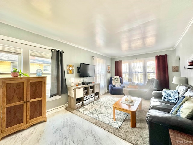 living room featuring ornamental molding