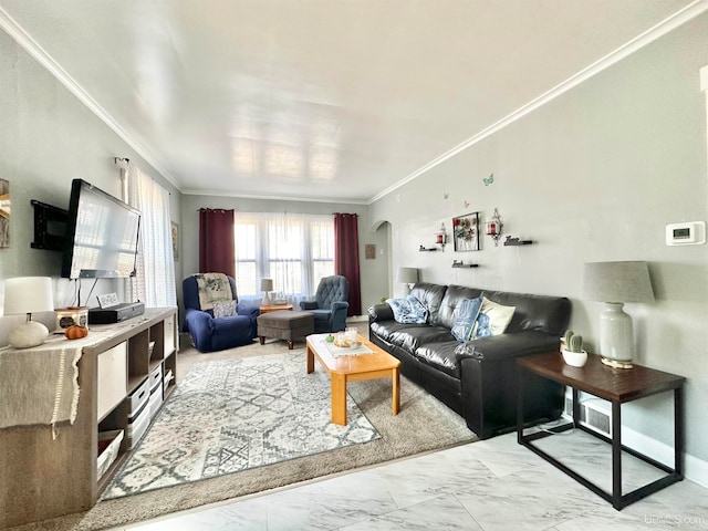 living room featuring ornamental molding