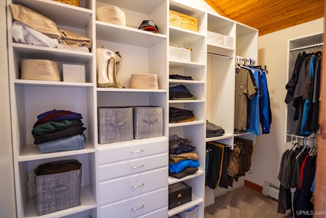 walk in closet with carpet and baseboard heating