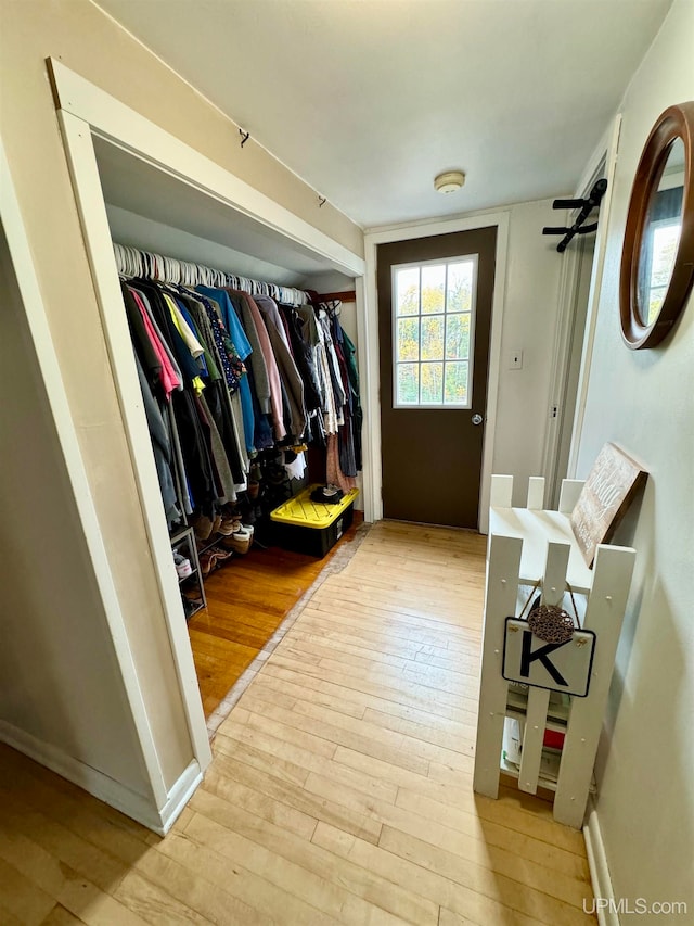 interior space with light hardwood / wood-style floors