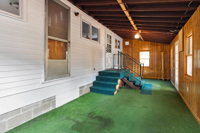 interior space with wooden walls