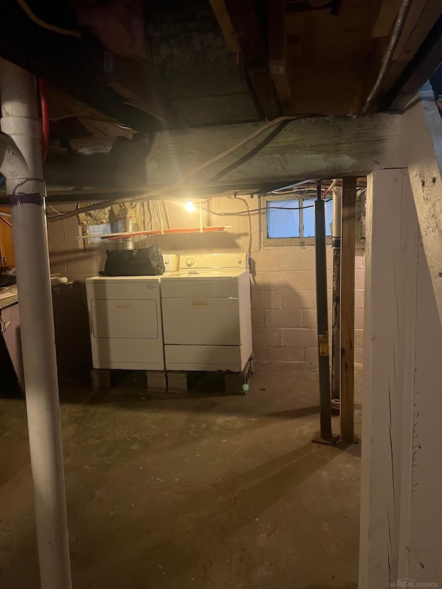 basement with independent washer and dryer