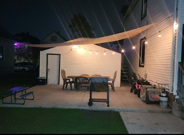 view of patio at night