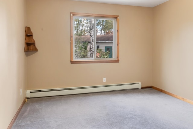 spare room with carpet floors and baseboard heating