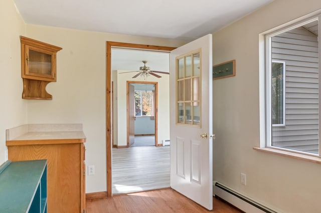 hall featuring light hardwood / wood-style flooring and a baseboard radiator