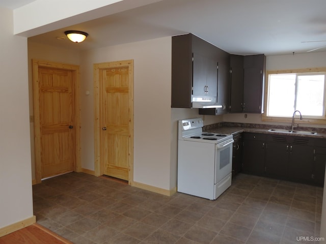 kitchen featuring white electric stove and sink