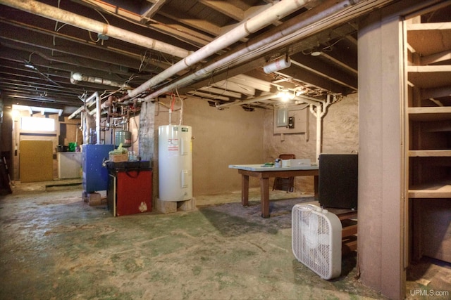 basement featuring water heater