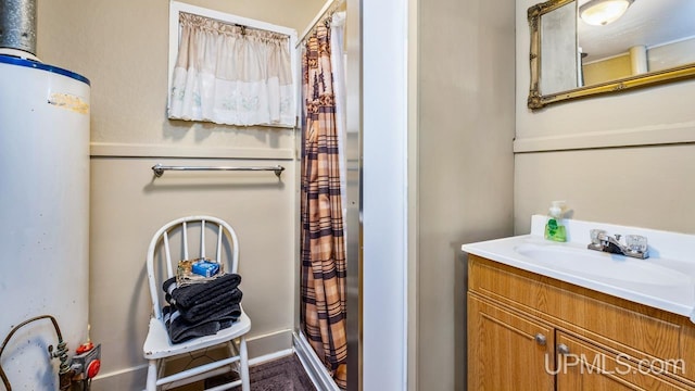 bathroom with vanity and gas water heater