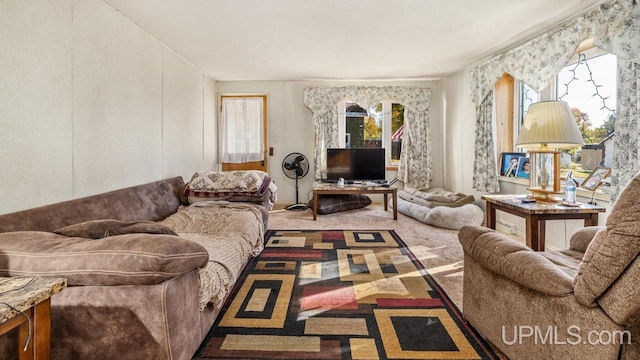 living room with carpet flooring