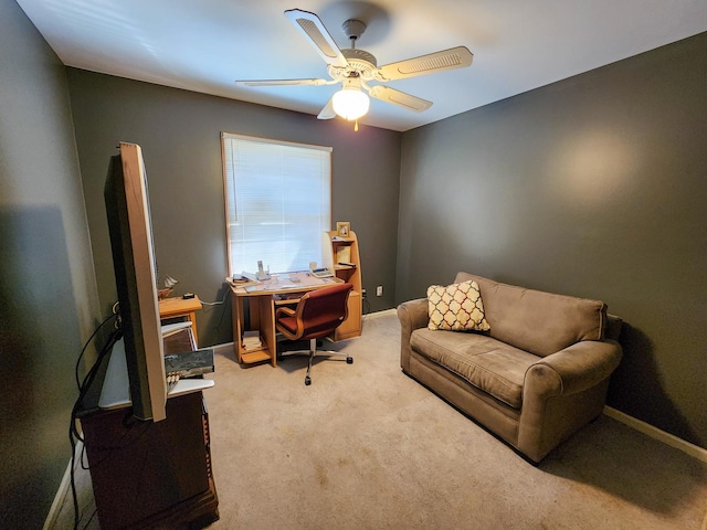 5206 Wolf Ln, Farwell, MI 48622 - home office with ceiling fan, light colored carpet, and baseboards