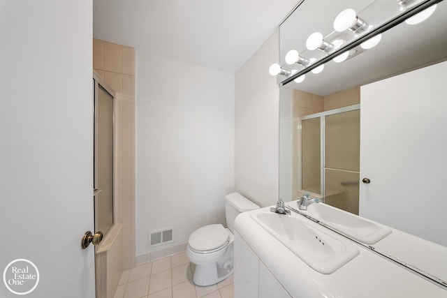 bathroom with vanity, toilet, tile patterned flooring, and visible vents