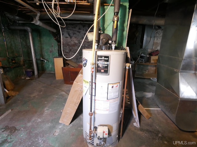 utility room with gas water heater and heating unit