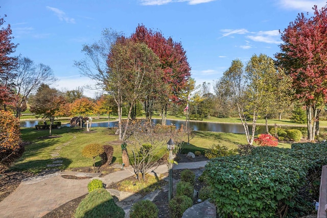 view of yard featuring a water view