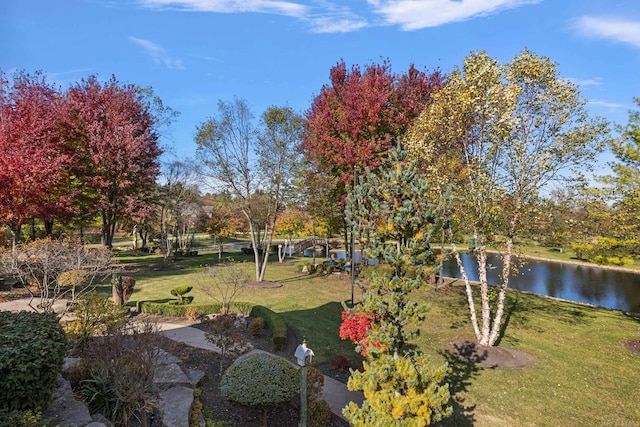 view of yard featuring a water view