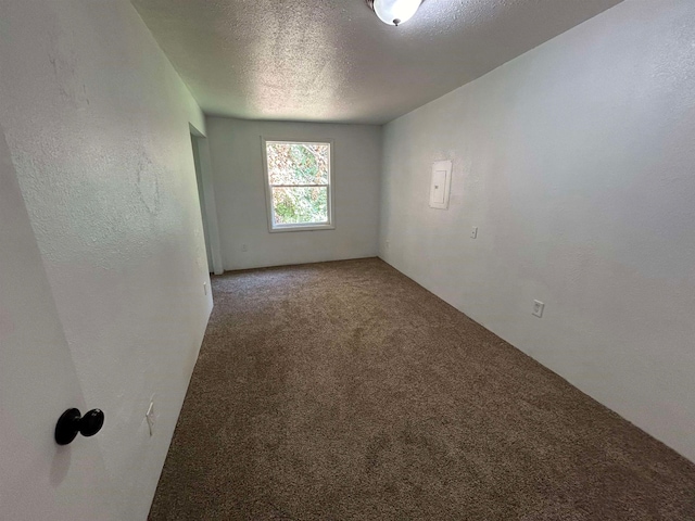 spare room featuring a textured ceiling and carpet flooring