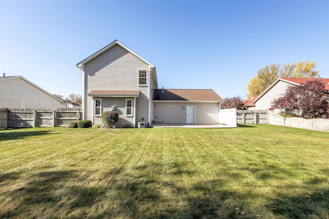 back of house with a patio, cooling unit, and a lawn