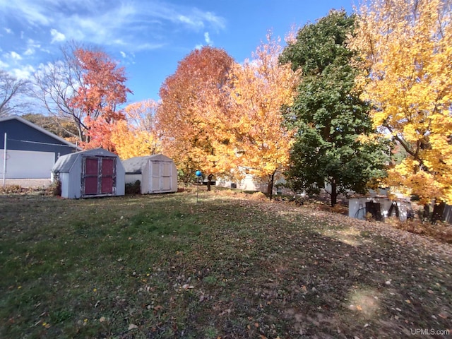 view of yard featuring a shed