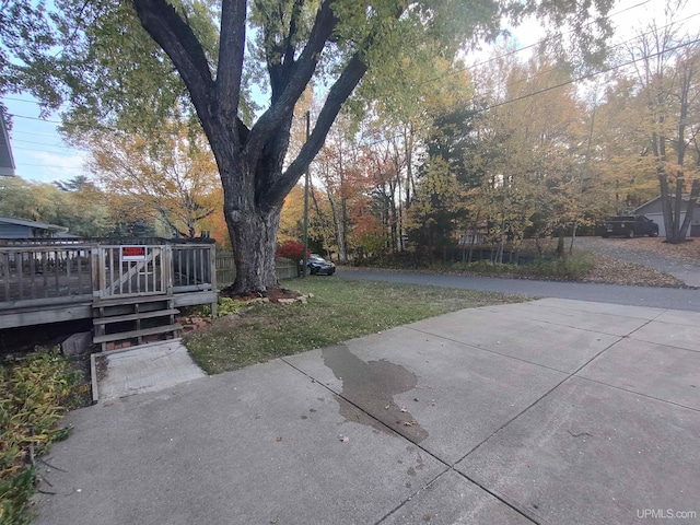 view of yard featuring a wooden deck