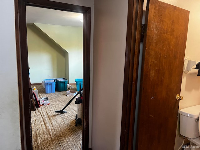 hallway featuring carpet flooring