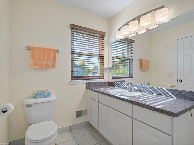 bathroom with vanity, toilet, and tile patterned floors