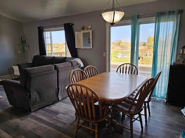 dining space featuring dark hardwood / wood-style flooring