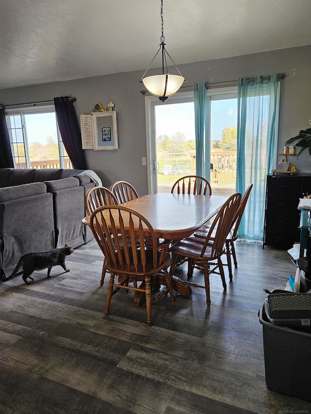 dining space featuring dark hardwood / wood-style floors