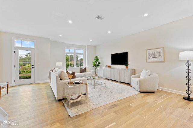 living room with light hardwood / wood-style flooring