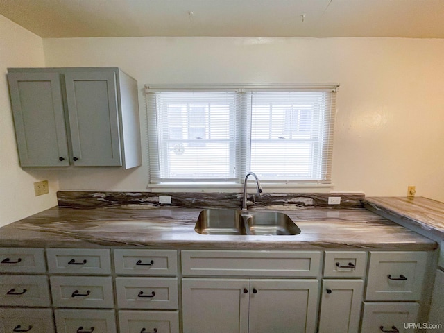 kitchen featuring sink and gray cabinetry