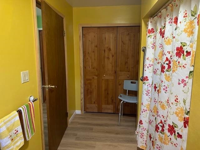 bathroom featuring hardwood / wood-style flooring