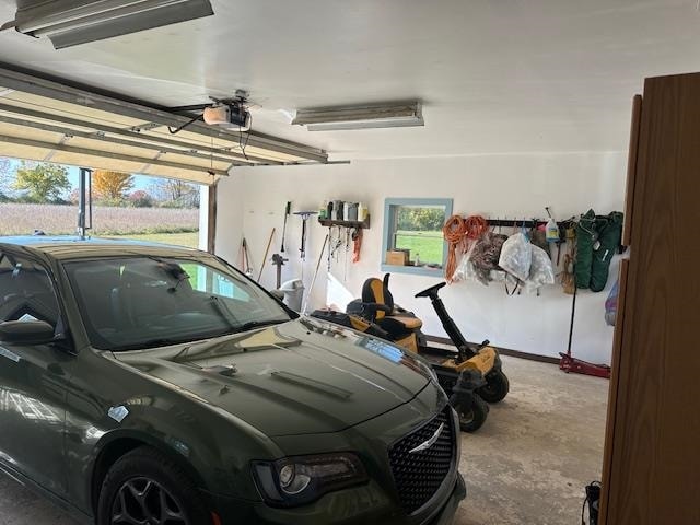 garage with a garage door opener