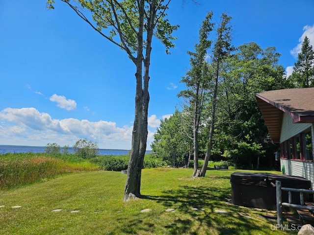 view of yard with a water view