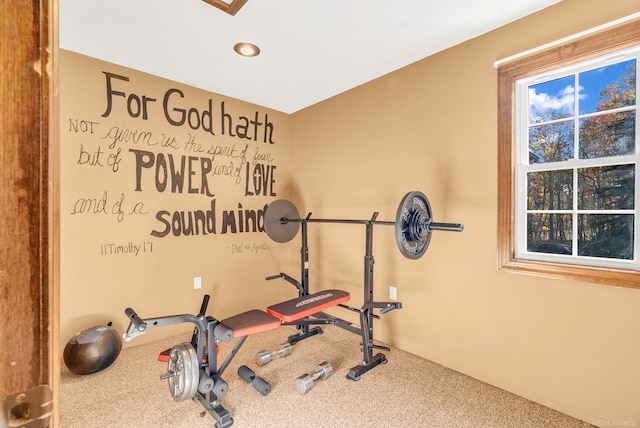 workout room with carpet flooring