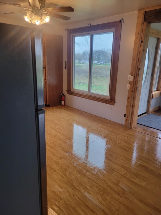 spare room with light hardwood / wood-style flooring and ceiling fan