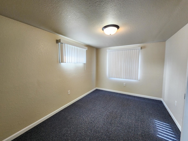 empty room featuring a textured ceiling and carpet floors