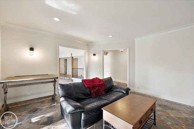 living room featuring ornamental molding