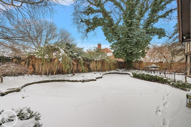 view of yard covered in snow