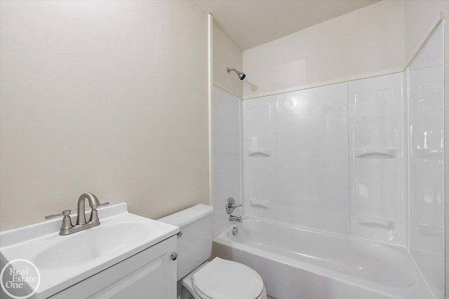 full bathroom featuring vanity, toilet, and bathing tub / shower combination