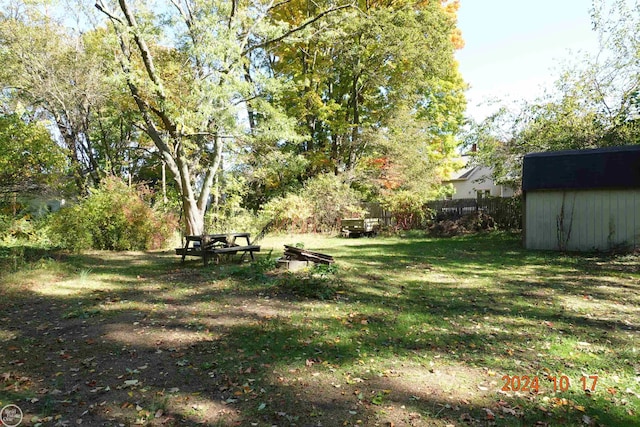 view of yard with a shed