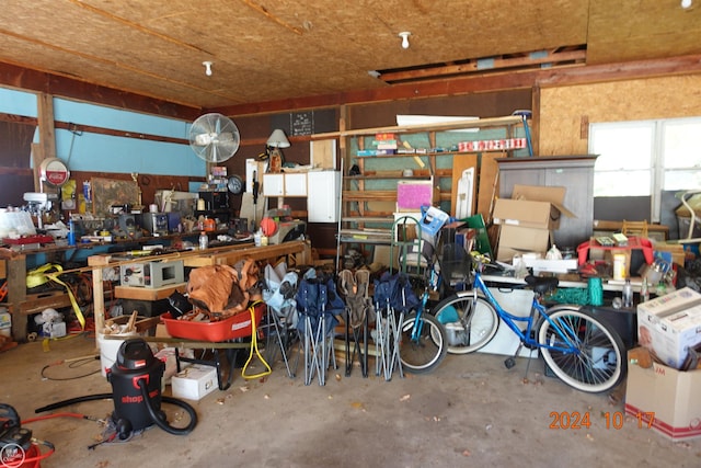 garage featuring a workshop area