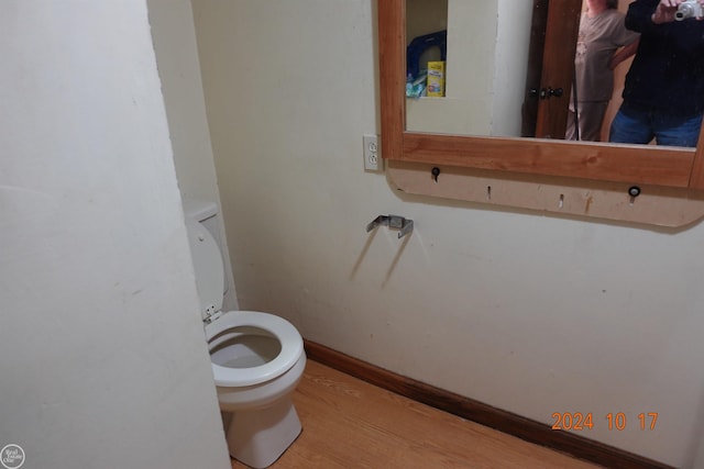 bathroom with toilet and wood-type flooring