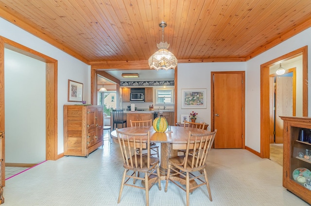 dining space with wood ceiling