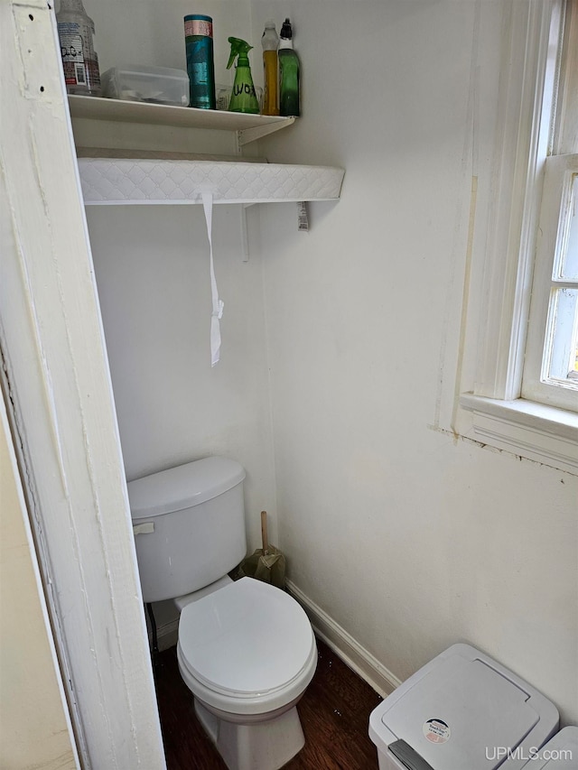 bathroom with hardwood / wood-style floors and toilet