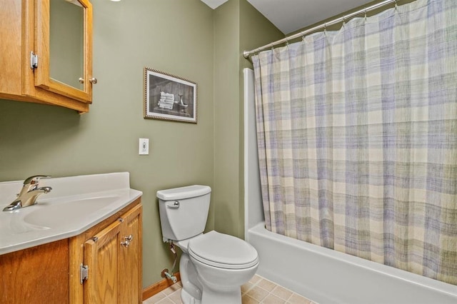 full bathroom with vanity, tile patterned flooring, toilet, and shower / tub combo