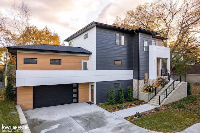 contemporary home with a garage