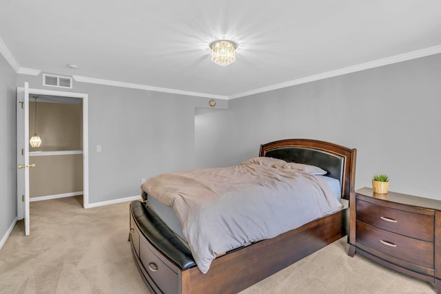 carpeted bedroom featuring crown molding