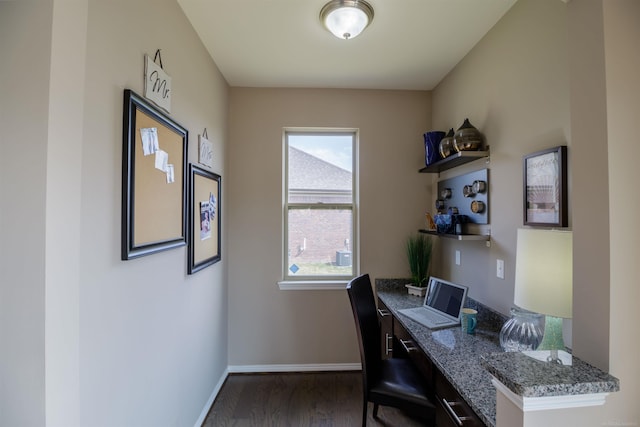 office area with dark wood-type flooring