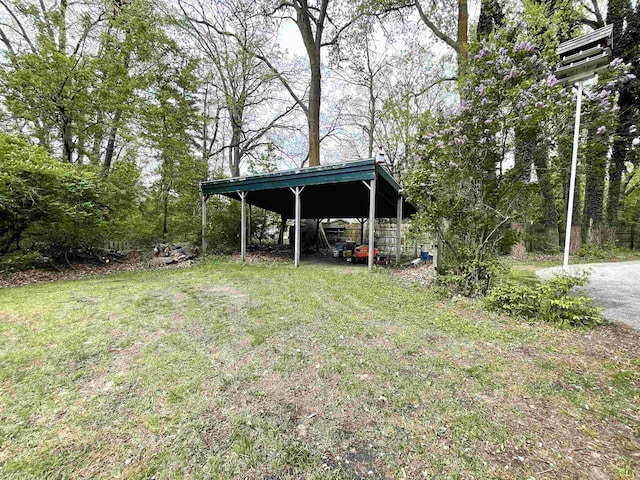 view of yard featuring a carport