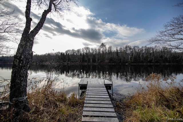 view of dock with a water view