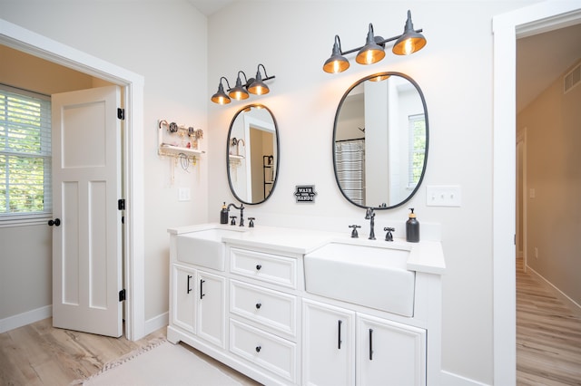 bathroom featuring vanity and hardwood / wood-style floors