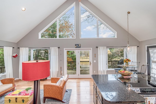 sunroom with lofted ceiling